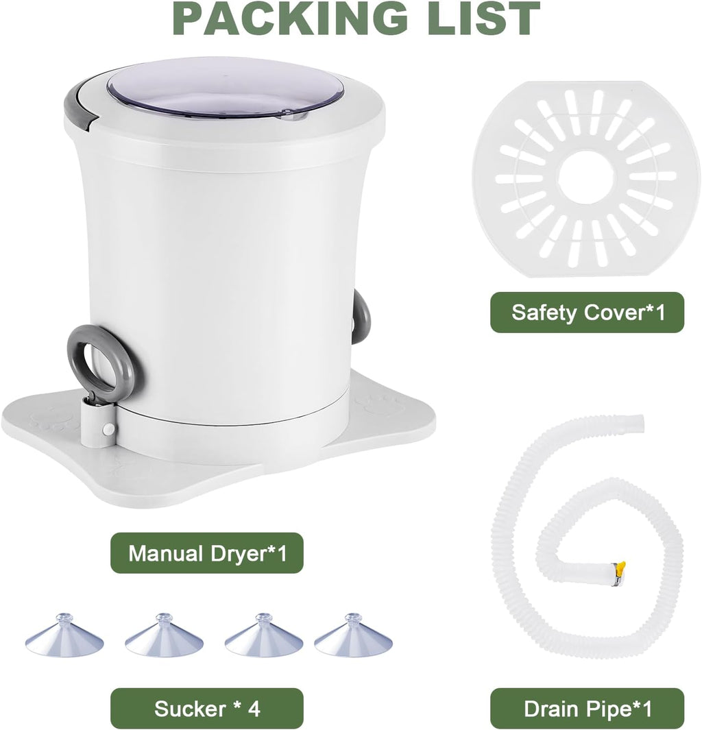 Manual Clothes Dryer Portable Mini Dryer Compact Spinner Non Electric Laundry Washing Machine for RV, Camping, School, Apartment, Dorm
