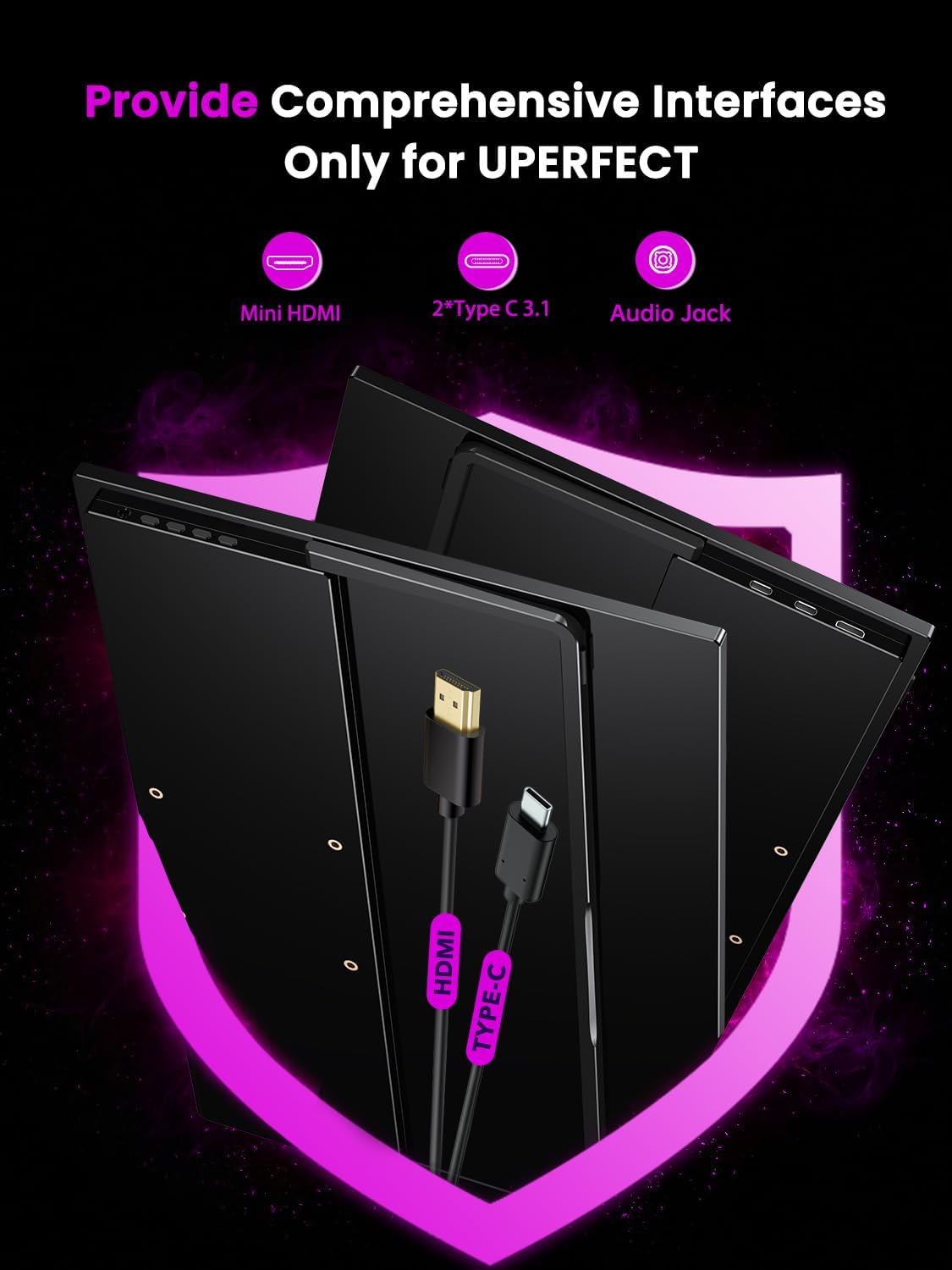 UPERFECT 17.3'' 4K Portable Monitor QLED, 600 Nits 150% sRGB UHD FreeSync HDR 2 Speakers Eye Care Travel Monitor, 2 Fully Functional Type-C Port & HDMI for Laptop PC Phone, VESA & Stand
