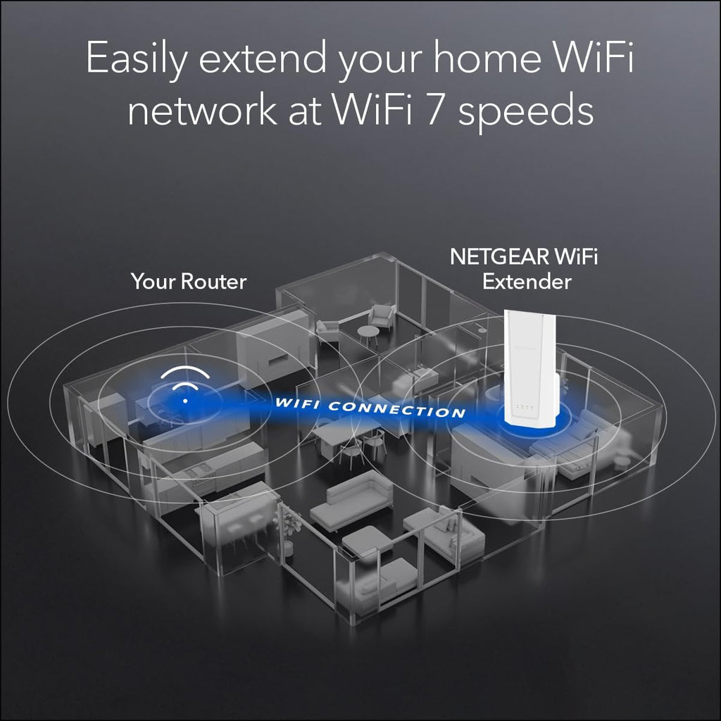 NETGEAR WiFi 7 Range Extender (EXS25) – BE4500 Dual-Band Wireless Signal Booster & Repeater (up to 5 Gbps Speed) - Add up to 1,500 sq. ft., 45 Devices - WPA3 Security, Smart Roaming