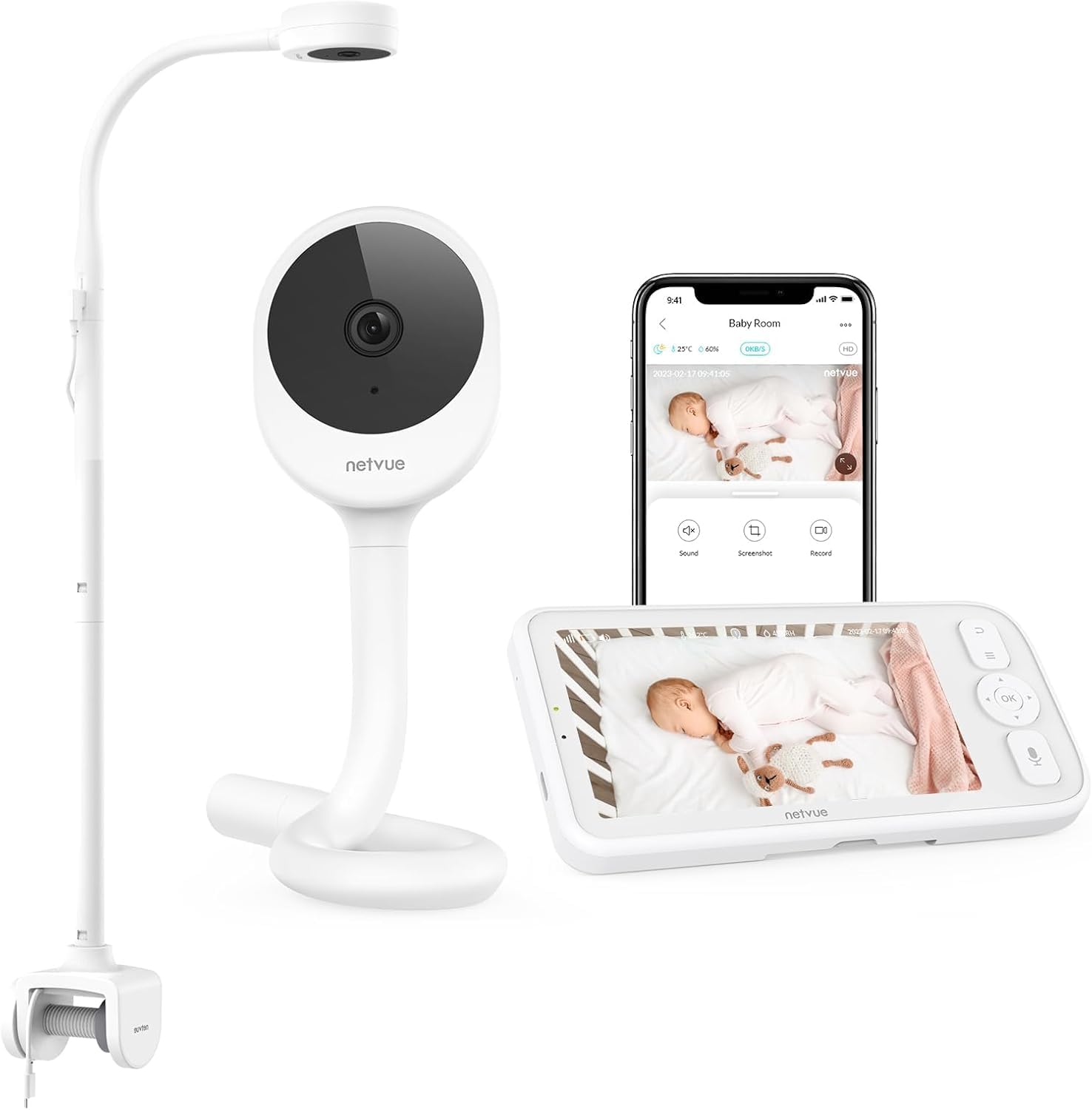 NETVUE Peekababy Smart WiFi Baby Monitor, 1080P FHD Camera and 5' HD IPS Display, Smart App, Two-Way Talk, Sound/Motion Detection and Notifications