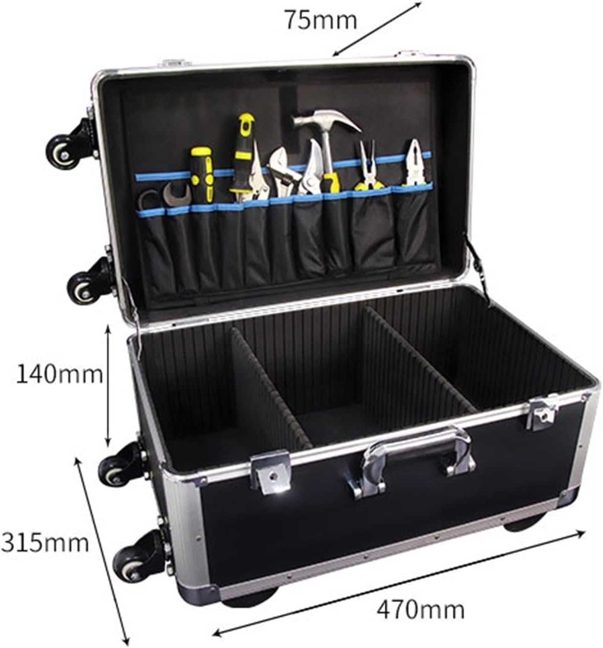 Portable Tool Box Portable Storage Tool Case Wheeled Carrying Case Equipment Storage Box with Telescoping Handle and Removable Shelves Small Parts Box (Size : CH)