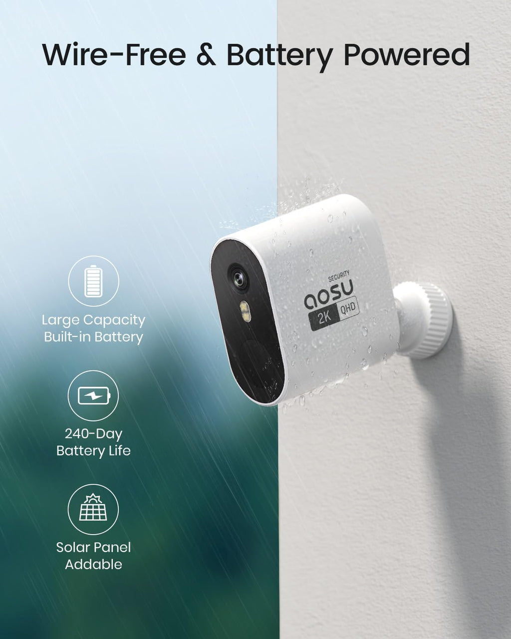 aosu Security Cameras Outdoor Wireless, 4-Cam-Kit, 166° Ultra-Wide-Angle, Battery Powered, No Subscription Required, Home Security Cameras System with 2K Color Night Vision, Spotlight, Motion Alert