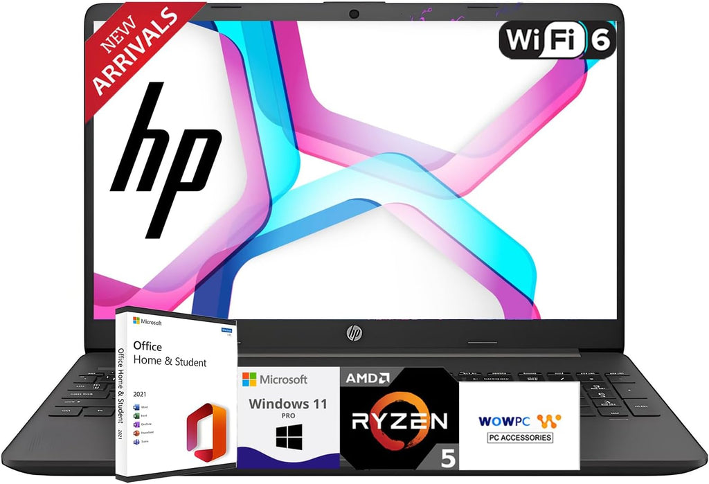 HP 2025 New 15.6' Business and Student Laptop, AMD Ryzen 5 7530U (Outperforms i7-1165G7), 64GB RAM, 1TB SSD, Ultra Quiet Design, Long Battery Life, Windows 11 Pro with Microsoft Office, WOWPC USB