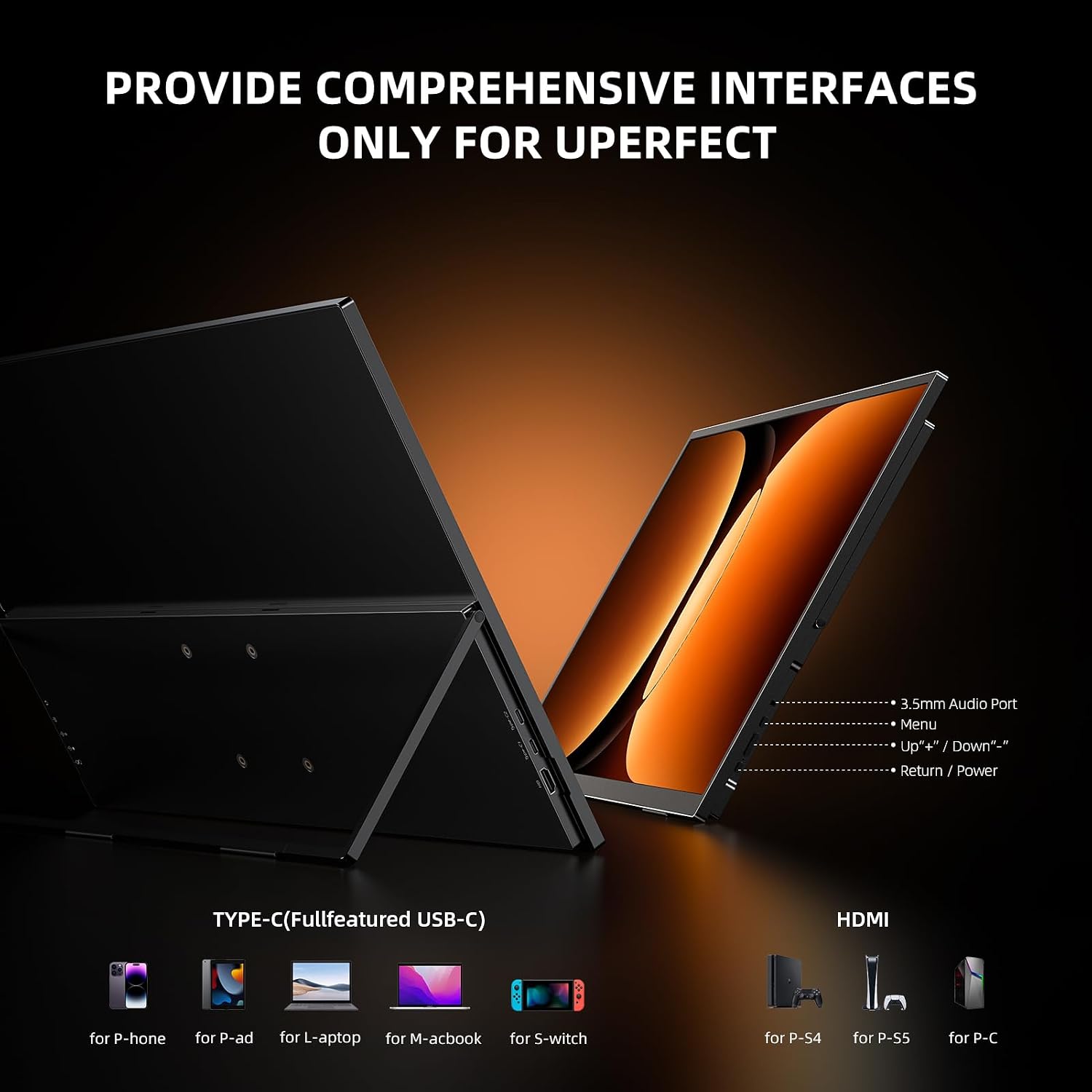 UPERFECT Portable Monitor 4K 23.8' QLED| 400 Nits 24' Large Monitor | 3840 * 2160 UHD 100% DCI-P3 | 1MS FreeSync | USB-C & HDMI | VESA & Stand | Second Screen for Computer, Mini PC, Game Consoles