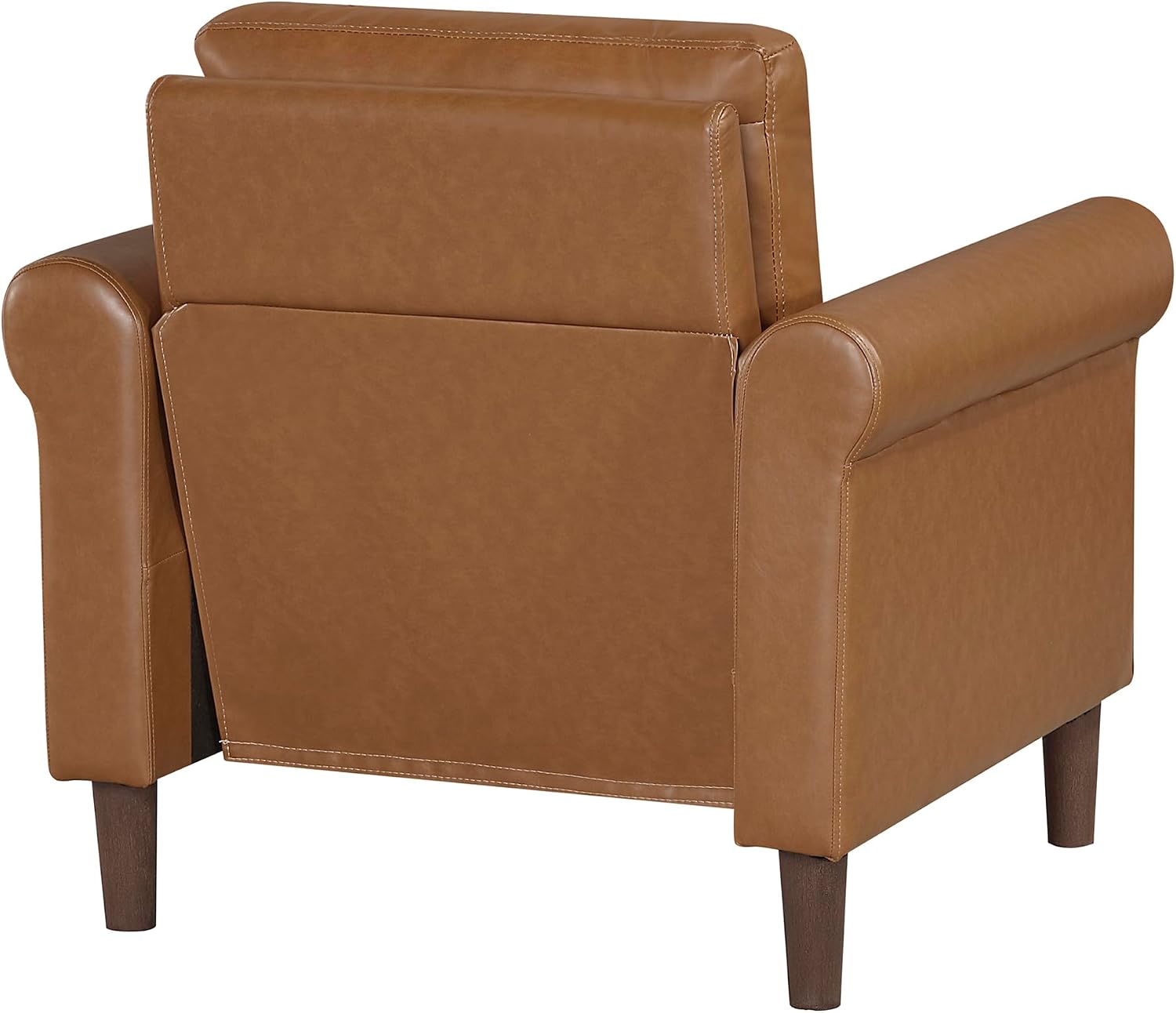 Lexicon 35' W Living Room Accent Chair, Faux Leather Upholstered Armchair with Rolled Armrest for Bedroom/Office/Waiting Room, Single Sofa Chair, Brown