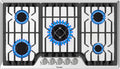 TOPWISH 36 Inch Gas Cooktop, Propane Stove Top with 5 ITALY SABAF Sealed Burners 41,800BTU, NG/LPG Convertible Built-in Stainless Steel Stovetop with Thermocouple Protection for Rvs Kitchen Outdoor