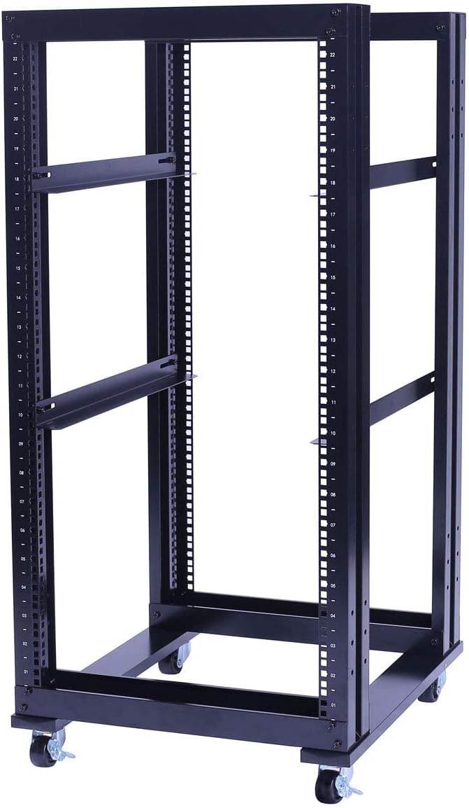 22U 4 Post Open Frame 19inch Server/Audio Steel Rack 24inch Deep Aluminum UL Certified