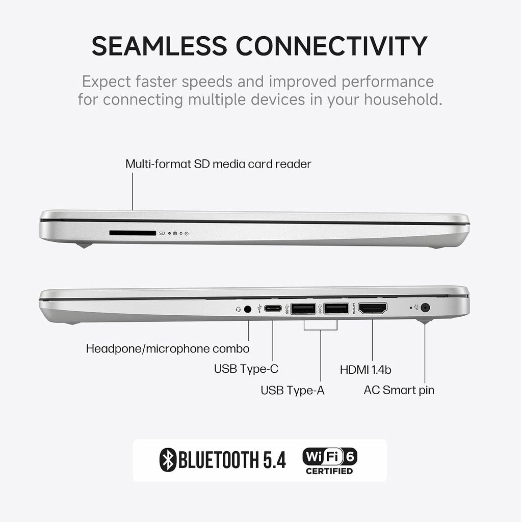 HP 14 Inch Laptop Computer Student Business, Intel Processor N150, 4GB RAM, 384GB Storage(128GB UFS+256GB MSD), Copilot AI, 1-Yr Office 365, Wi-Fi 6, Ultra Light, Windows 11 Pro, Silver, W/Mouse