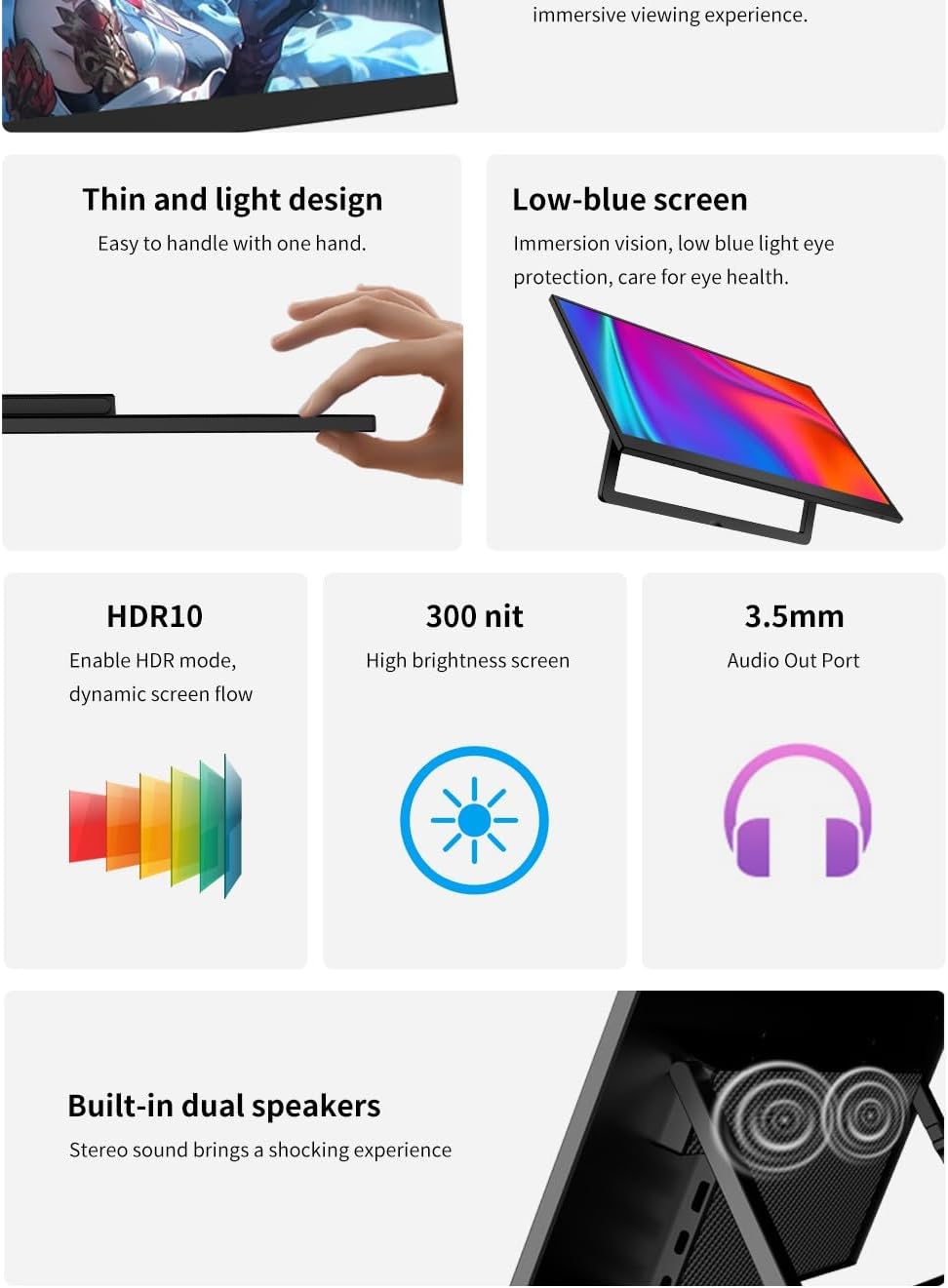 cjc 15.6' FHD Portable Touch Screen Monitor with Kickstand - USB C HDMI External Travel Display for Laptop, Phone, Gaming Console, Second Screen (15.6' 60Hz)
