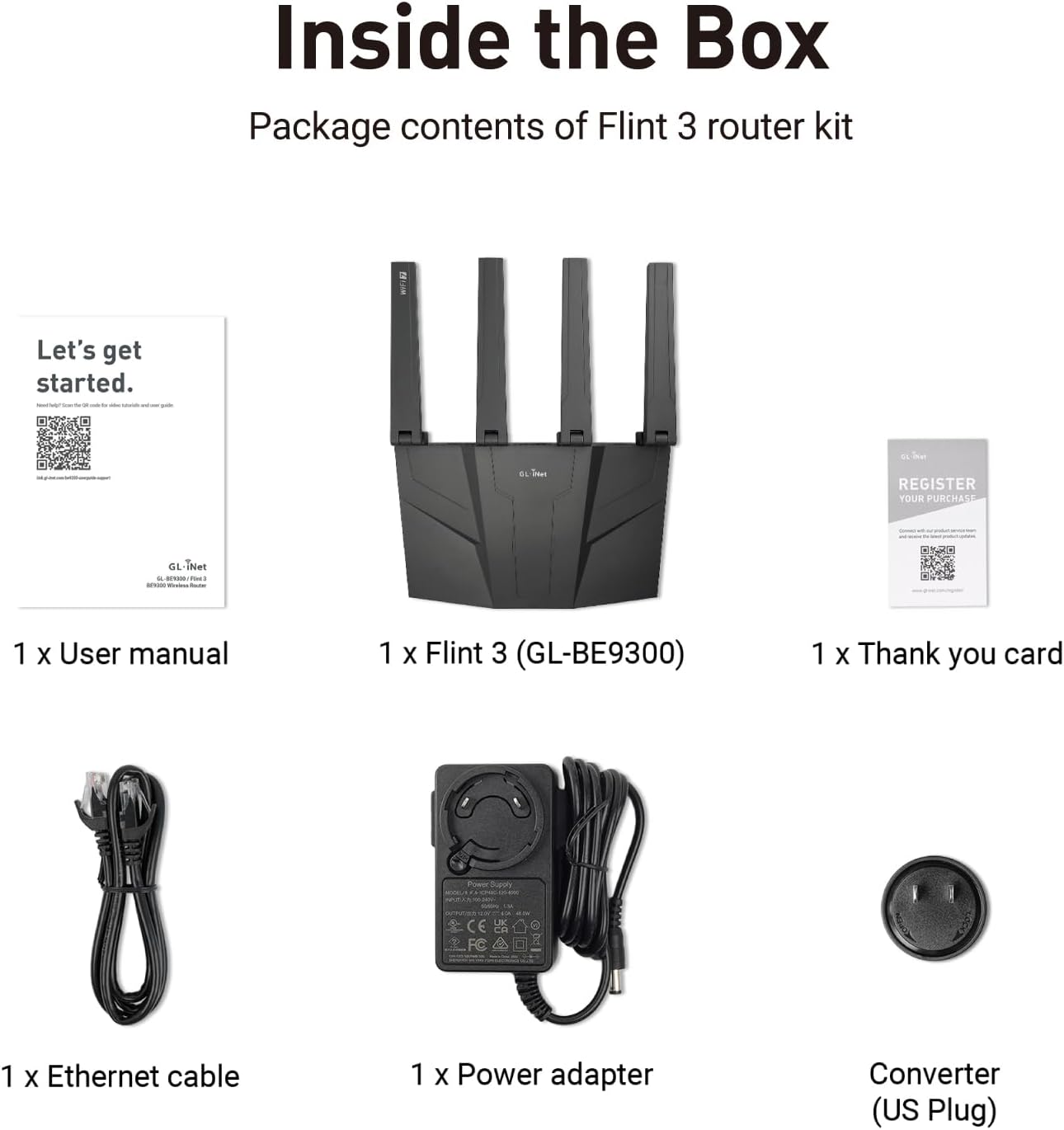 GL.iNet GL-BE9300 (Flint 3) Tri-Band WiFi 7 Router, High-Speed 6GHz Gaming WiFi Router for Wireless Internet, Long Range, 5 x 2.5G VPN Routers for Fiber Optic Modem, Computer Routers, Home & Business