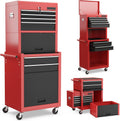 Goplus Tool Chest, 3-in-1 Rolling 6 Drawers Tool Cabinet with Detachable Top Toolbox, Middle Tool Storage, Universal Lockable Wheels, Protective Liner, Auto Lock, Metal Tool Box for Garage Workshop