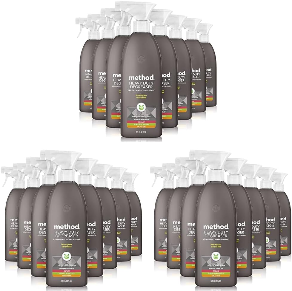 Method Heavy Duty Degreaser, Lemongrass Scent, Oven Cleaner & Stove Top Cleaner, 28 Oz Spray Bottles (Pack of 24)