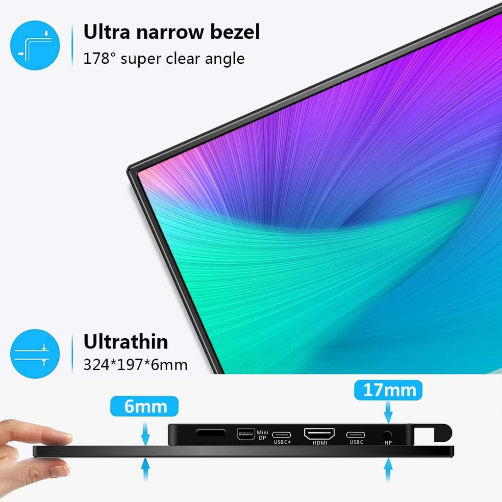 4k Portable Monitor, 14 Inch Portable Monitor USB C, 10-Bit Adobe 95% HDR Game Display with USB C/HDMI/Mini DP Compatible with Laptop/Game Console/PC/Surface