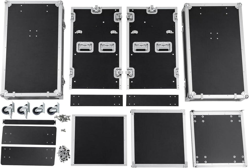 PA DJ Rack,661.39Lbs Heavy Duty Plywood Mobile Studio Equipment Cabinet with 4 Rubber Wheels,Freestanding Audio Rack/Road Case Vertical Rack Recording Studio Cabinet Racks (14U/Side Table) (2 Tiers)