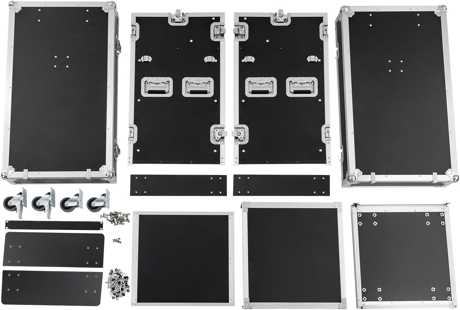 PA DJ Rack,661.39Lbs Heavy Duty Plywood Mobile Studio Equipment Cabinet with 4 Rubber Wheels,Freestanding Audio Rack/Road Case Vertical Rack Recording Studio Cabinet Racks (14U/Side Table) (2 Tiers)
