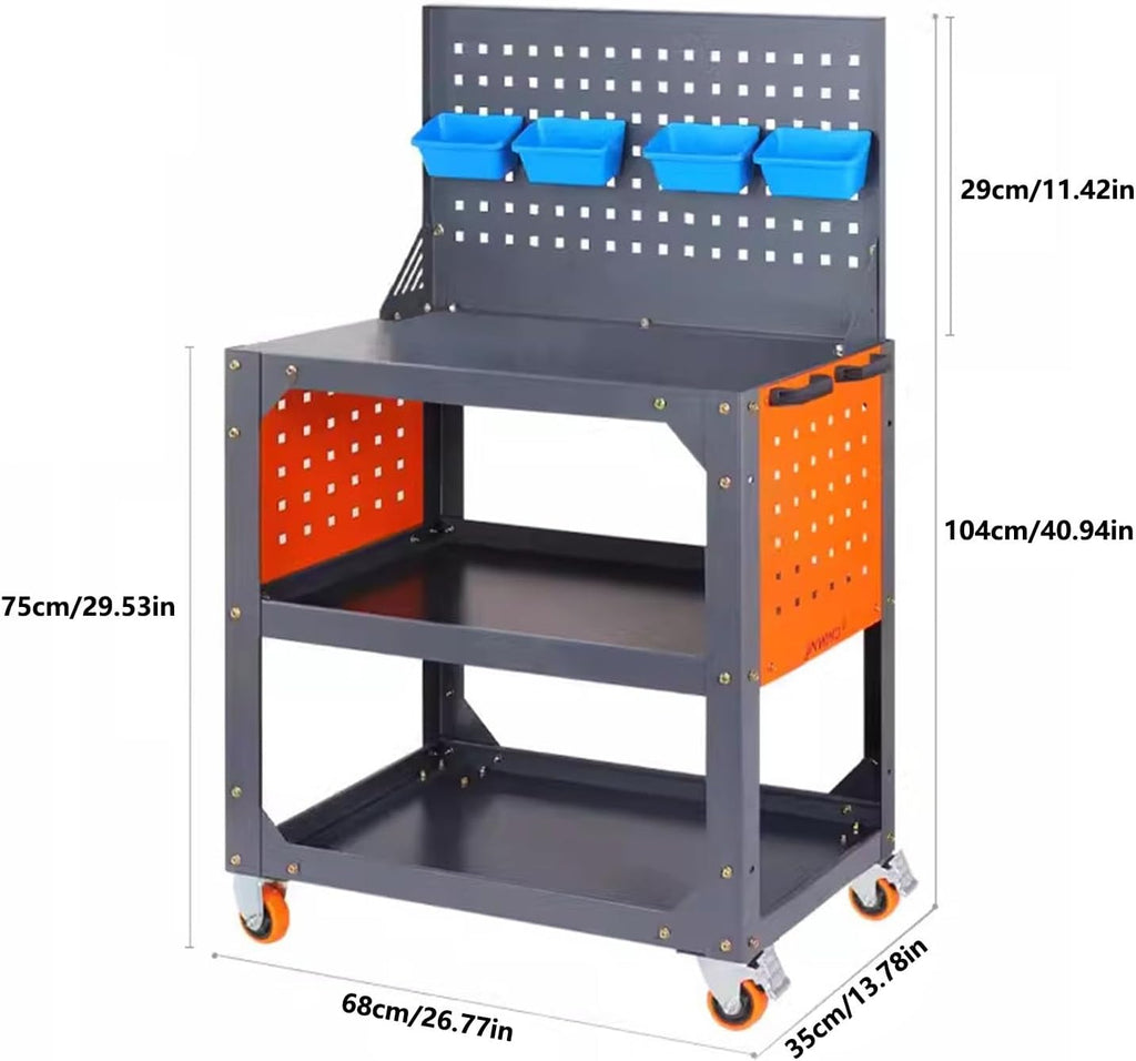 Tool Box Heavy Duty Rolling Tool Cart with Three-Tier Thickened Storage Shelves and Wheels, Steel Utility Cart for Garage Warehouse Repair Shop Tool Storage