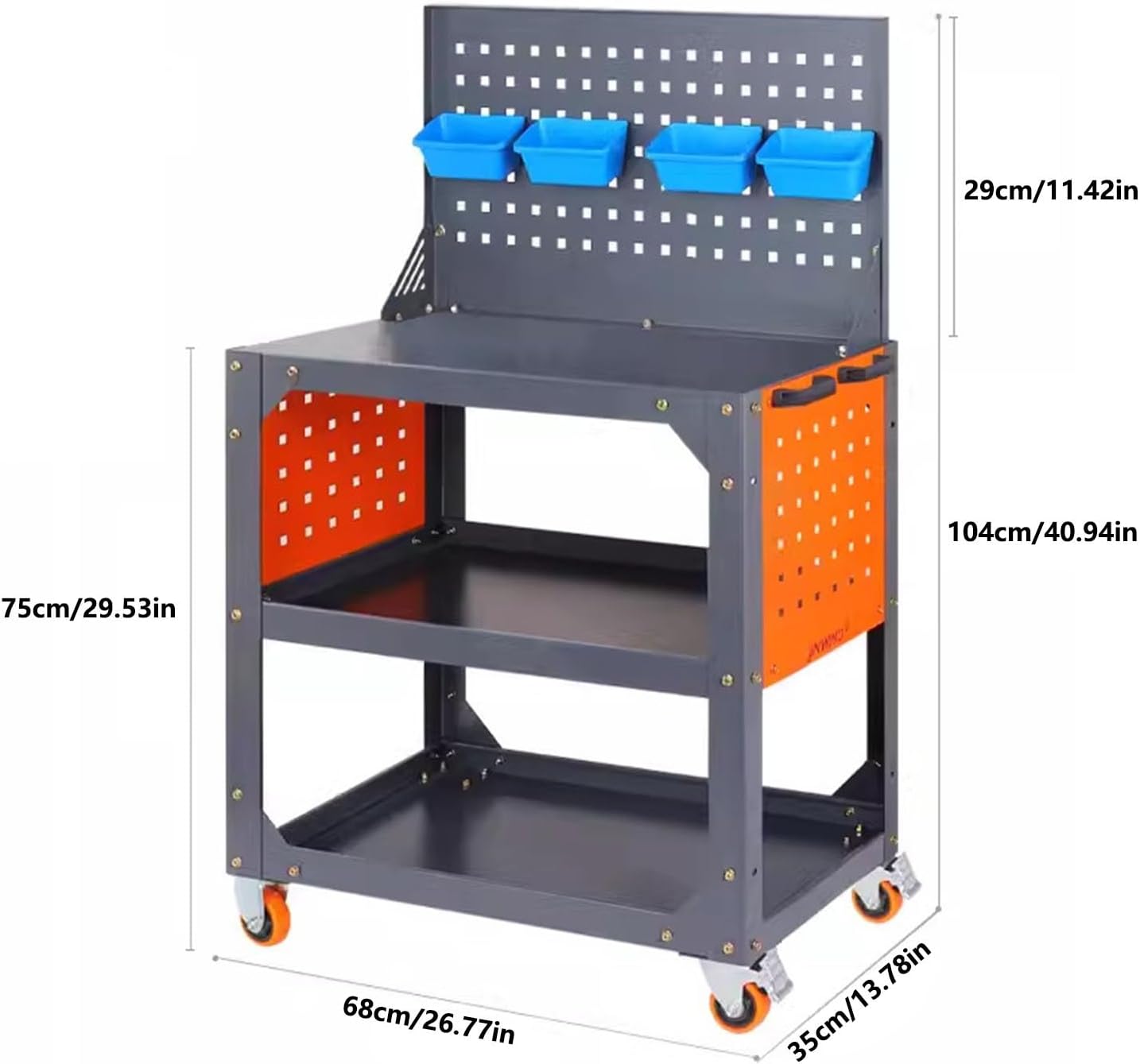 Tool Box Heavy Duty Rolling Tool Cart with Three-Tier Thickened Storage Shelves and Wheels, Steel Utility Cart for Garage Warehouse Repair Shop Tool Storage