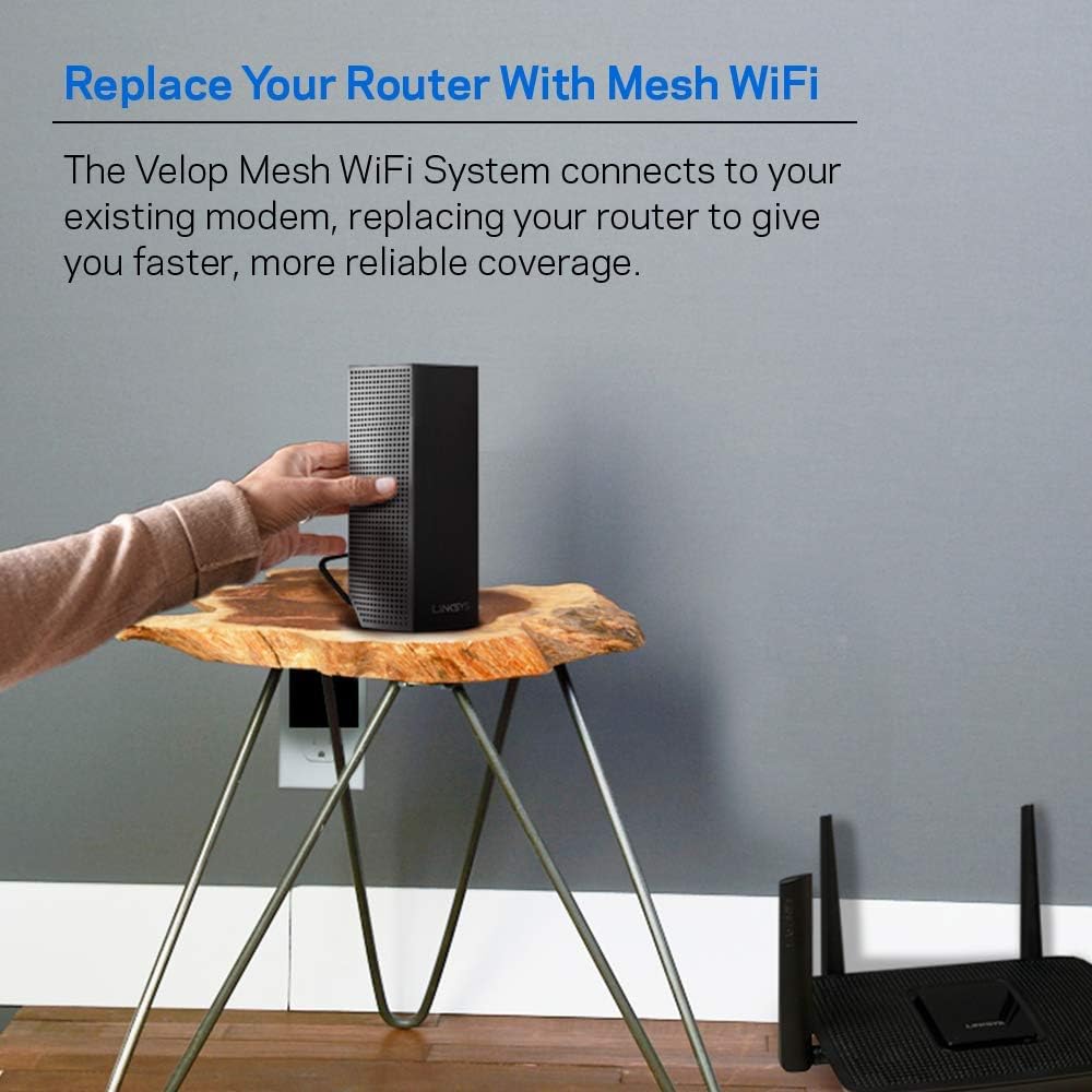 Linksys Velop Mesh Home WiFi System, 4,000 Sq. ft Coverage, 40+ Devices, Speeds up to (AC2200) 2.2Gbps, Black - WHW0302B