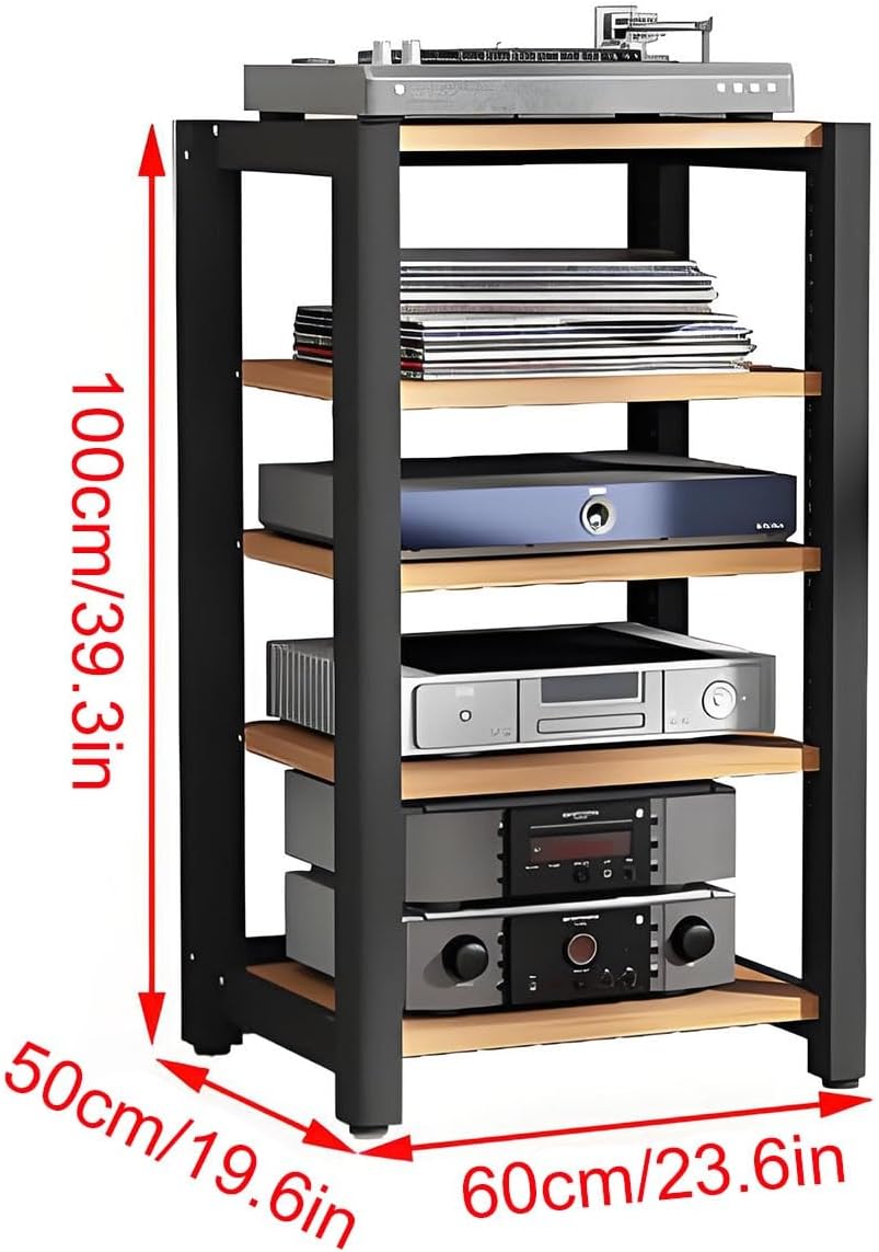 2/3/4/5 Tier Audio Cabinet Record Player Stand Audio Rack, AV Component Media Stand, Tower Player Stand, Home Stereo Rack System With Height-Adjustable Shelf, For DVD Players TV Box Game Console(Beige
