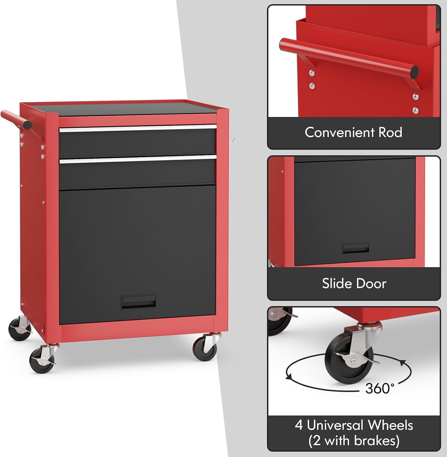 Goplus Tool Chest, 3-in-1 Rolling 6 Drawers Tool Cabinet with Detachable Top Toolbox, Middle Tool Storage, Universal Lockable Wheels, Protective Liner, Auto Lock, Metal Tool Box for Garage Workshop