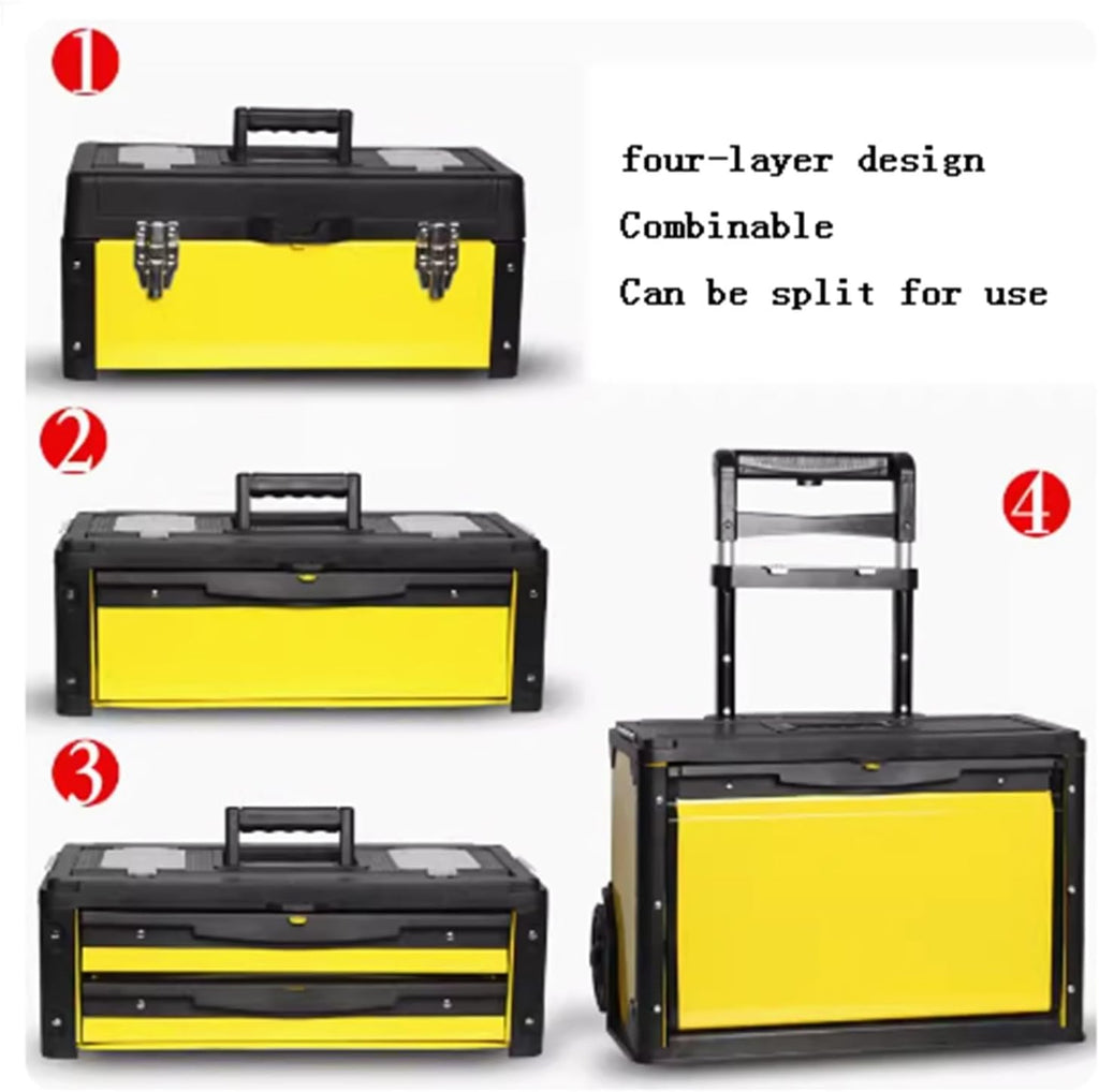 Tool Box Toolbox Four-Layer Combination Rolling Work Centre Toolbox with Pull Handle Detachable Toolbox Multifunctional 4 Level Workstation Tool Storage(Yellow)