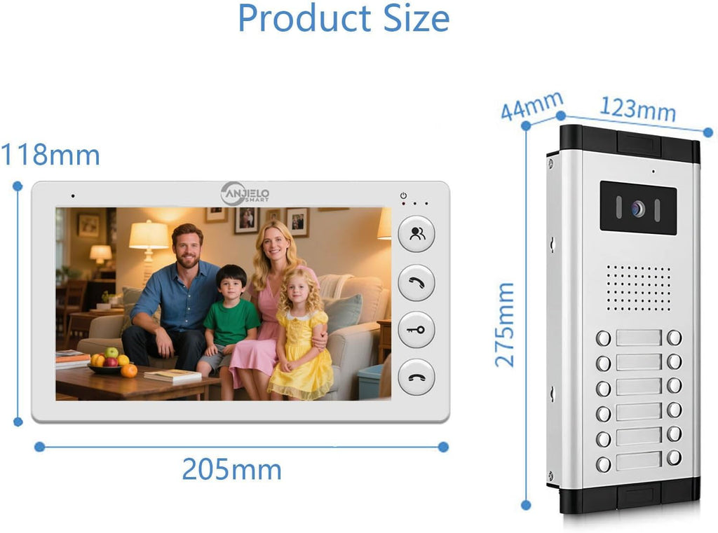 Wired Video Apartment Intercom System,2/3/4/5/6/8/10/12 Units Family 7 inch Monitor Video Door Phone Kit,Indoor Outdoor Video Doorbell,2 Way Audio for Home (1 Doorbell + 12 Monitor)