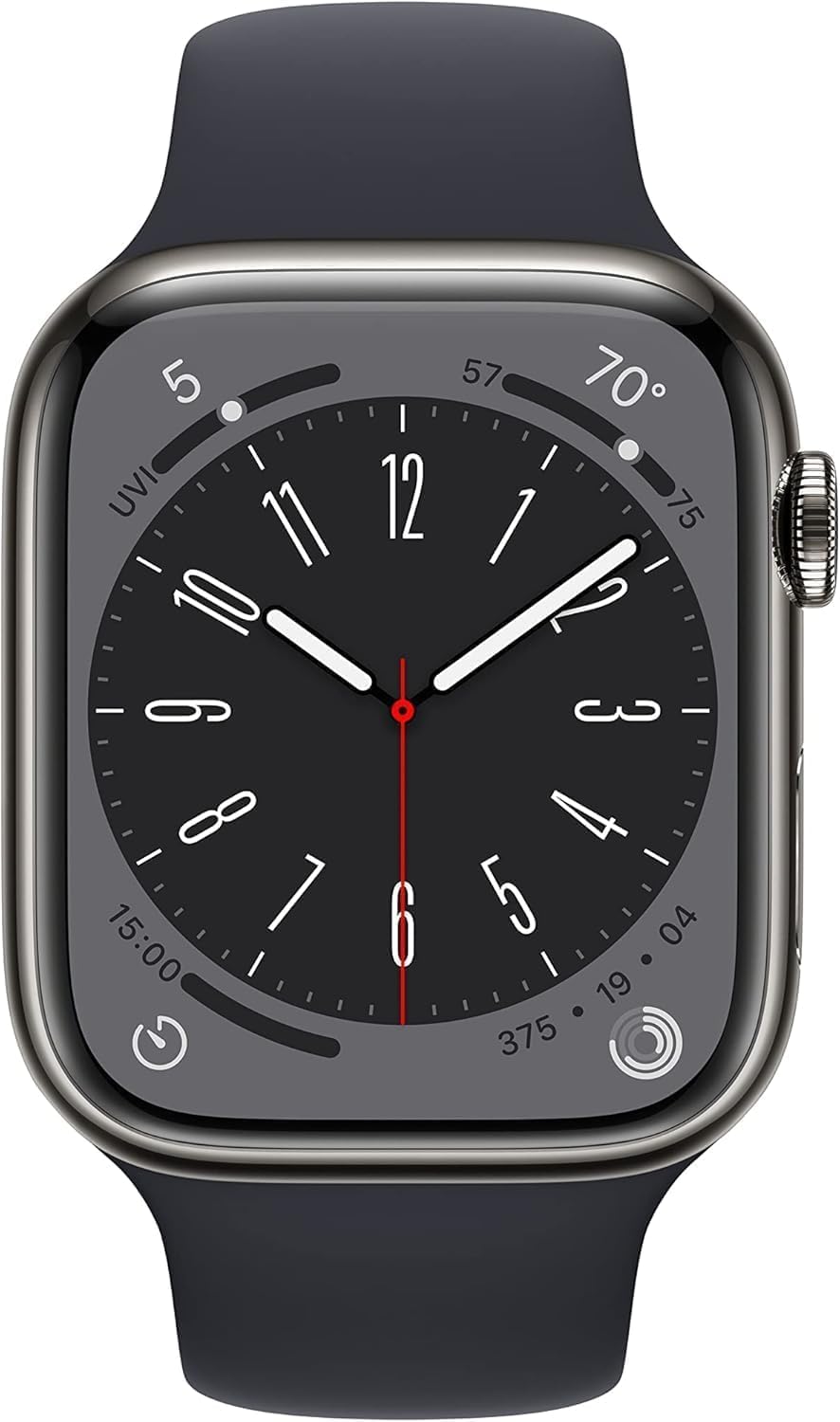 Apple Watch Series 8 (GPS+Cellular, 45mm) - Graphite Stainless Steel Case with Midnight Sport Band, M/L (Renewed)