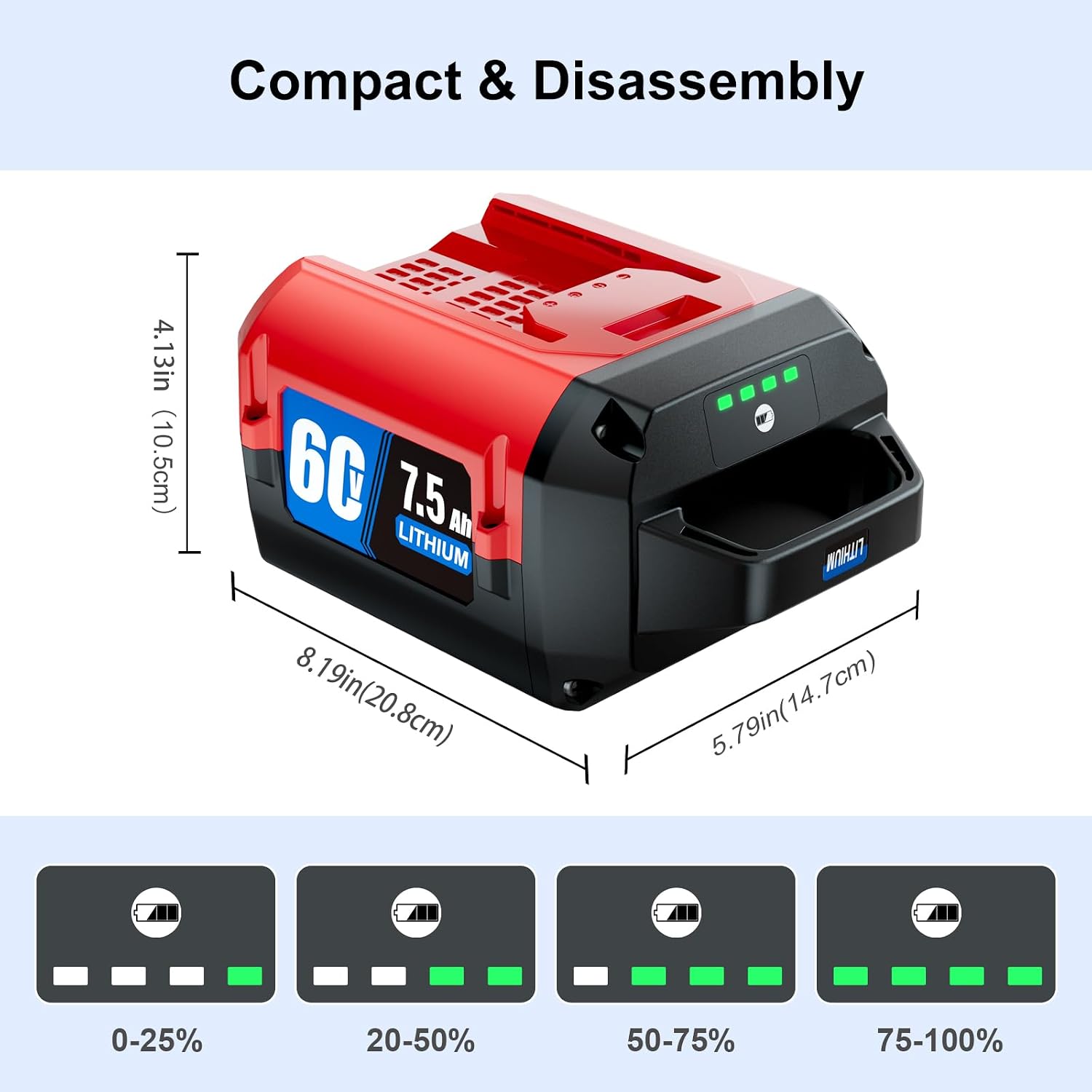 1 Pack 7.5Ah Lithium-ion Replacement for ‎Toro 60V Battery L108 L135 L216 L324 L405 88620 88625 88640 88660 88675，Compatible with Toro Flex Force Battery 60 Volt Max
