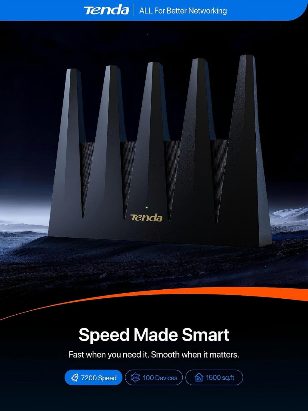 Tenda WiFi 7 Router BE7200 – Dual-Band High-Speed Wireless Internet Router with 2×2.5G Ports, Quad-Core CPU, MLO & VPN, Private IoT Network, Supports OpenWRT, Ideal for Home & Business Use (BE12Pro)