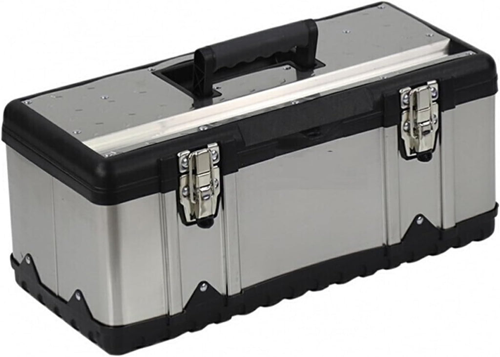 Tool Box Toolbox Thick Stainless Steel Toolbox Storage Box Metal Latch Tool Storage and Removable Tray Non-Slip Handle (4 Sizes) Tool Storage(Silver,Large)