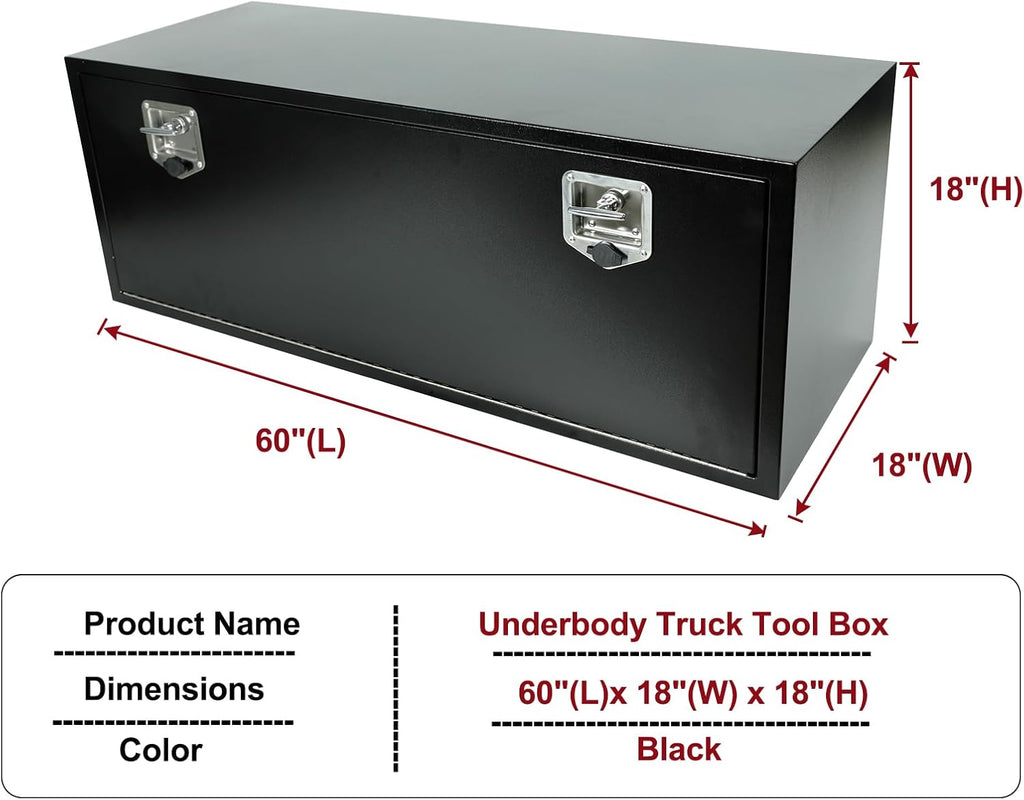 60 Inch Underbody Truck Tool Box with T-Handle Lock, Heavy Duty Truck Storage Organizer Tool Box Chest For Storage Smooth Surface Waterproof, 60'x 18'x 18' inch Black