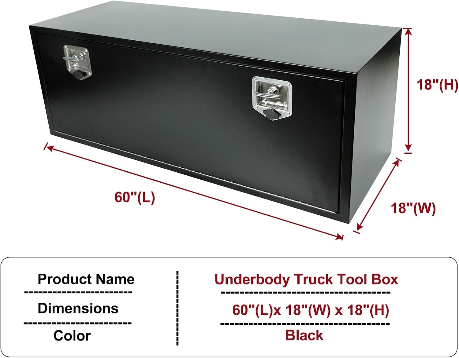 60 Inch Underbody Truck Tool Box with T-Handle Lock, Heavy Duty Truck Storage Organizer Tool Box Chest For Storage Smooth Surface Waterproof, 60'x 18'x 18' inch Black