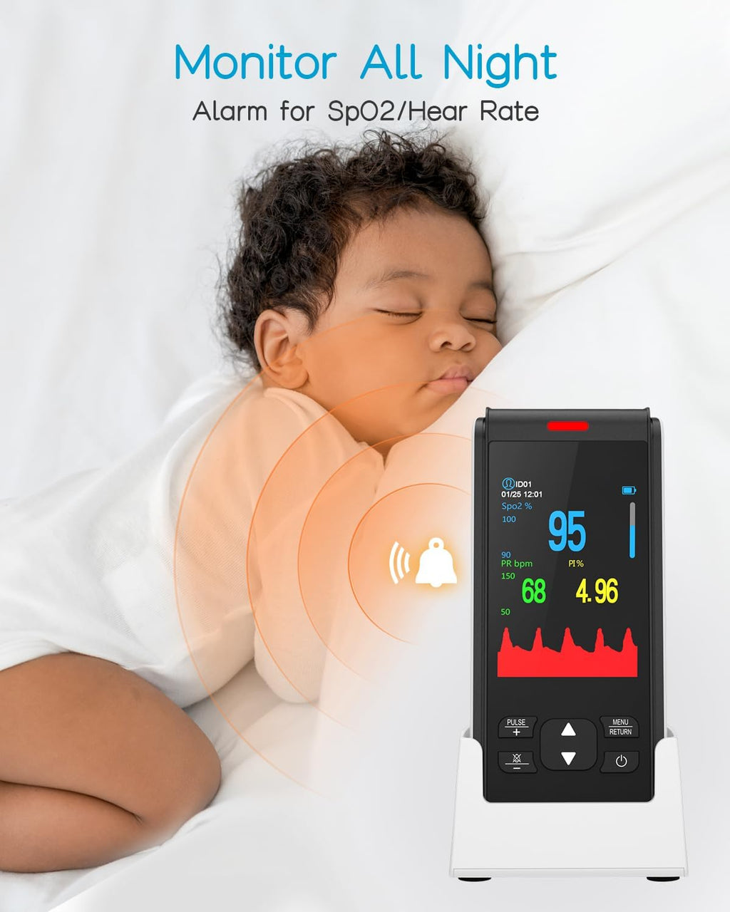 HOLFENRY Handheld Pulse Oximeter for Baby&Adult,Infant Pulse Oximeter Fingertip Rechargeable with Continuous Monitor&Alarm, Infant Oxygen Monitor Fingertip