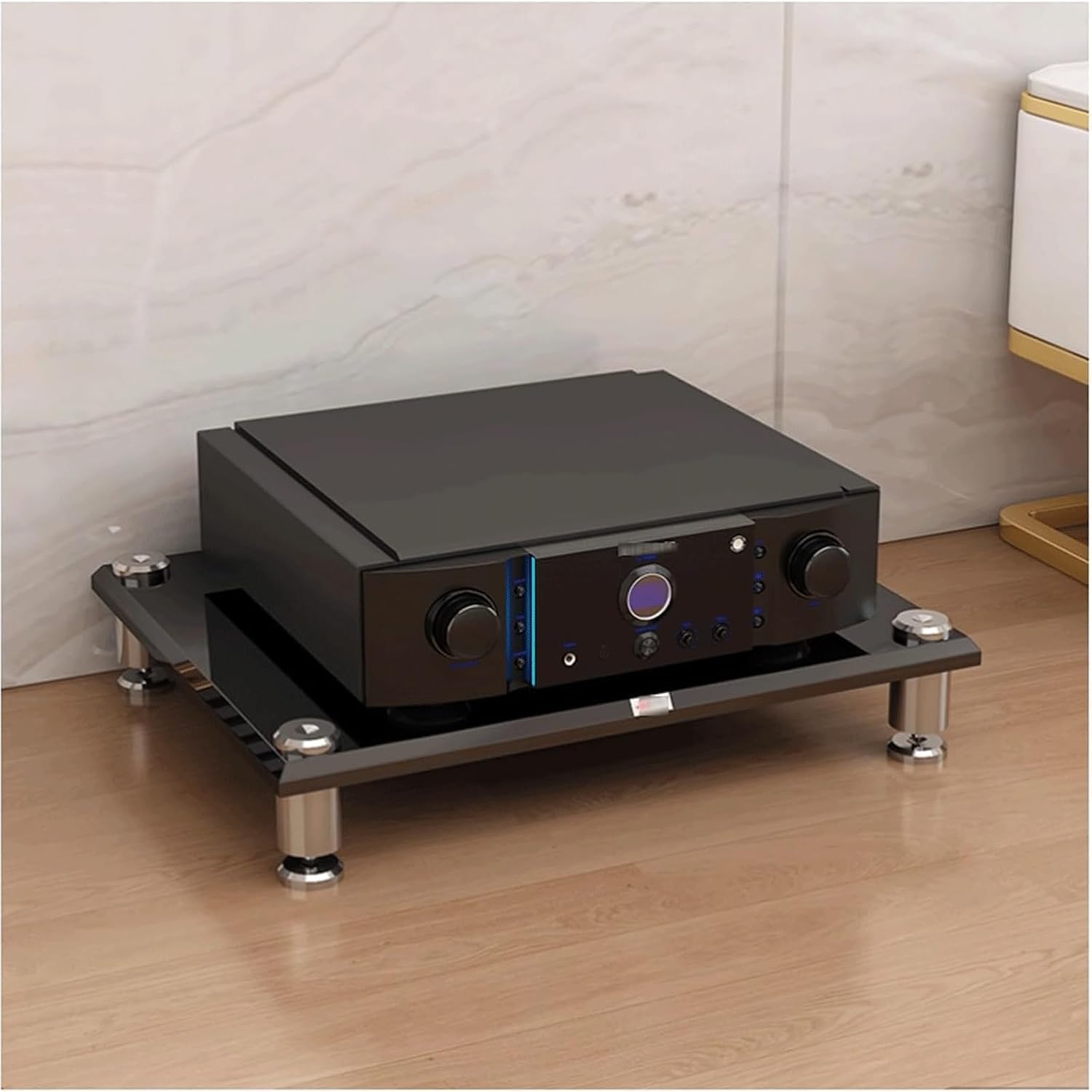 Audio Rack 1/2/3/4 Tier Stereo Rack Audio Equipment Rack Audio Open Rack Cabinet Wooden HiFi Rack AV Stand Audio-Video Shelving(Nero,1 Tier)