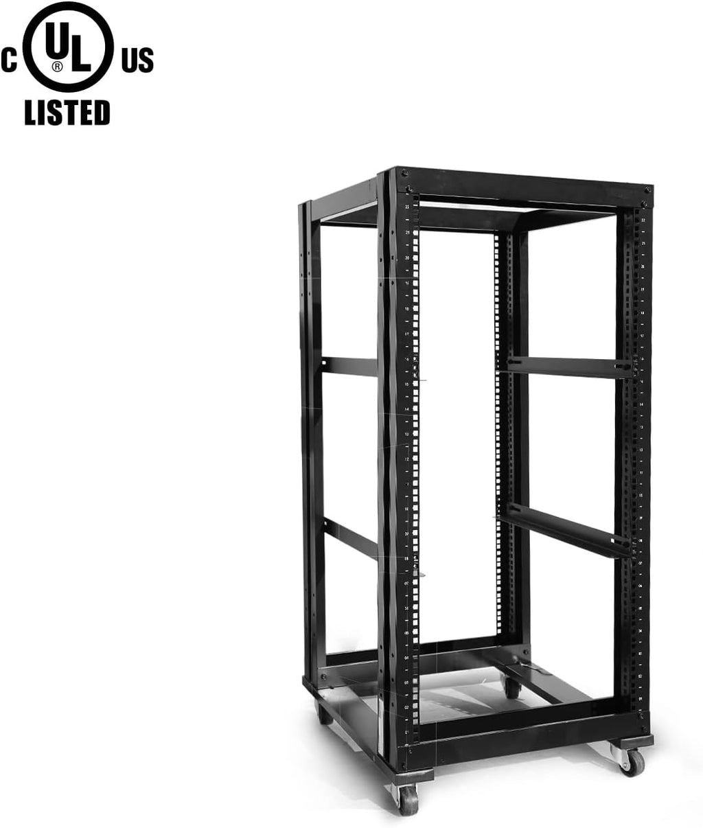 22U 4 Post Open Frame 19inch Server/Audio Steel Rack 24inch Deep Aluminum UL Certified