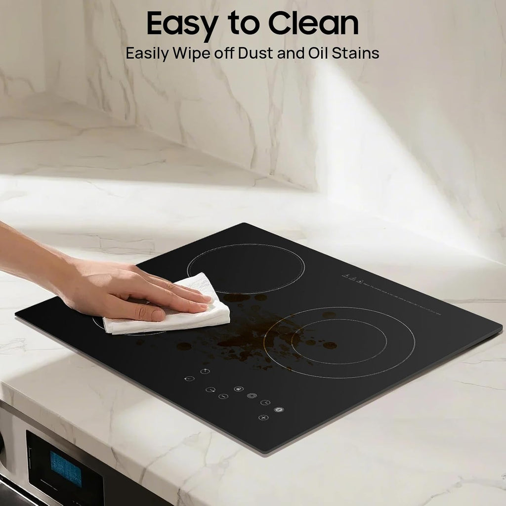 3 Burners Electric Cooktop, 110v 2600W Plug in Ceramic Cooktop, 23.3 Inch Countertop & Built-in Electric Stove Top with Child Safety Lock, Timer, Over-Temperature Protection, Sensor Touch Control