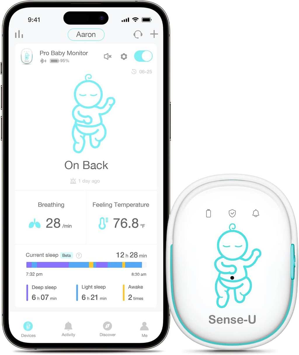Sense-U Pro Baby Monitor – Breathing Movement, Rollover & Overheating Trackers for Better Sleep, Simple Clip-On Smart Sleep Monitor with Arousal Vibration, Audible Alerts & Sleep Analysis