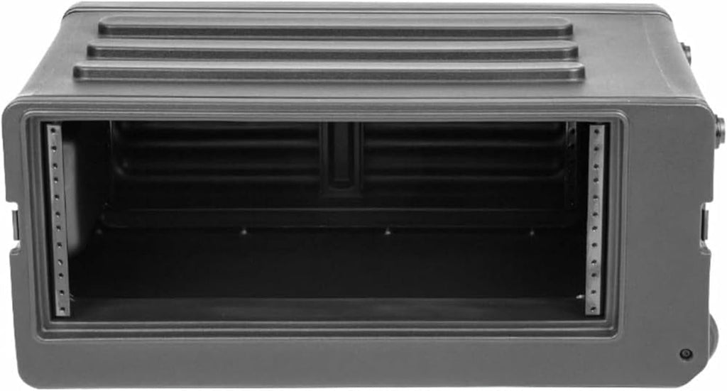 SKB 4U rSeries Shallow Rolling Rack with Integrated Back Wheels and 1-Touch Pull Handle, Comes with 8 Rack Units and Interlocking Molded Stacking Bars