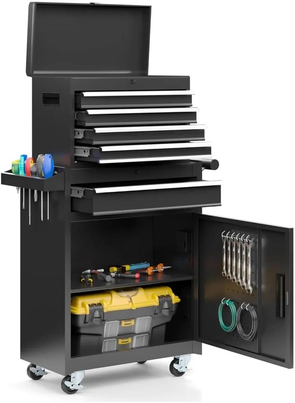 Toolbox Tool Box, 5-Drawer Rolling Tool Cabinets, Detachable Top Toolboxes and Lockable Wheels Tool Cart, Metal Tool Box for Garage Workshop Tool Box