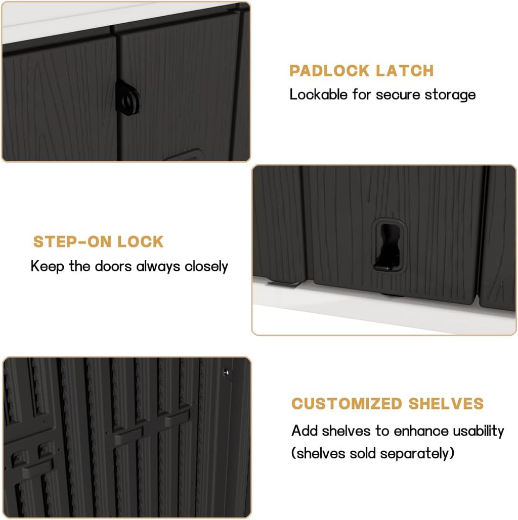 KINYING Outdoor Storage Shed,57 Cu.ft Vertical Outdoor Storage Cabinet Waterproof, Outdoor Resin Tool Shed for Patio Furniture, Garden Tools, Pool Accessories, Lawn Mower(Black Color)