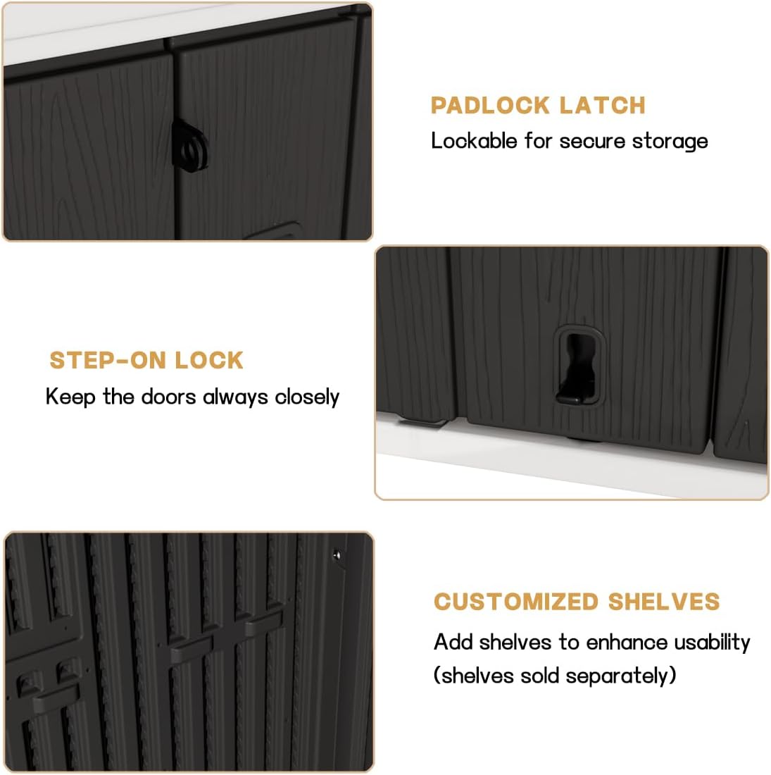 KINYING Outdoor Storage Shed,57 Cu.ft Vertical Outdoor Storage Cabinet Waterproof, Outdoor Resin Tool Shed for Patio Furniture, Garden Tools, Pool Accessories, Lawn Mower(Black Color)