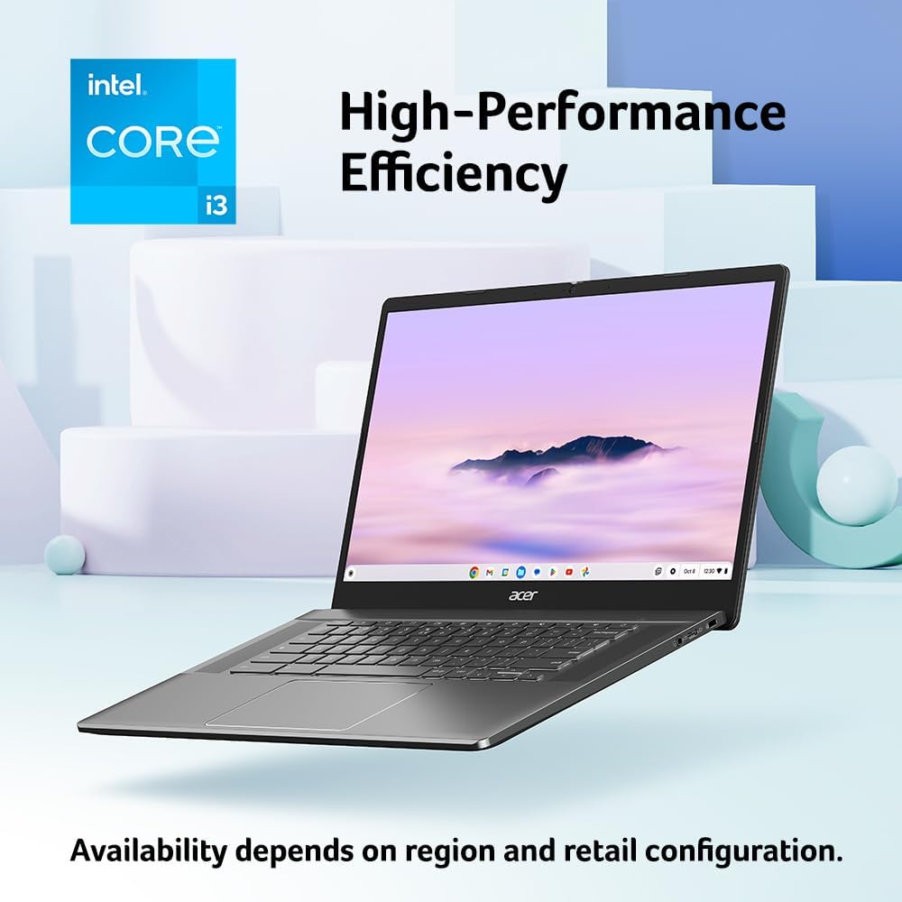 acer Chromebook Plus 515 Laptop with Google AI – 15.6' Full HD 1920 x 1080 IPS Touch Display | Intel Core i3-1305U | 8GB LPDDR5X | 256GB SSD | Wi-Fi 6E | FHD Camera | Chrome OS | CB515-2HT-33M4