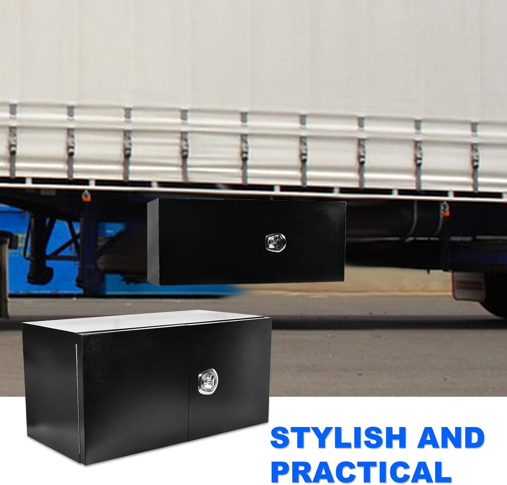 SSN 48'' Inch Black Steel Underbody Truck Box with T-Handle Latch and Barn Door,24 X 24 X 48 Inch Truck Bed Tool Box,Waterproof and Durable Toolbox,for Storage and Organization