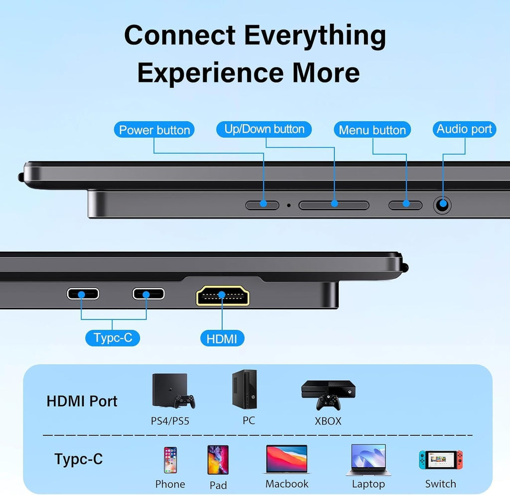 2K 180Hz Portable Gaming Monitor, 23.8' 2560x1440 QHD Fast IPS ∆E<2 100% sRGB Portable Monitor w/180° Adjustable Stand Type-C HDMI Eye Care External Second Screen for Laptop Phone PS4 PS5 Switch Xbox