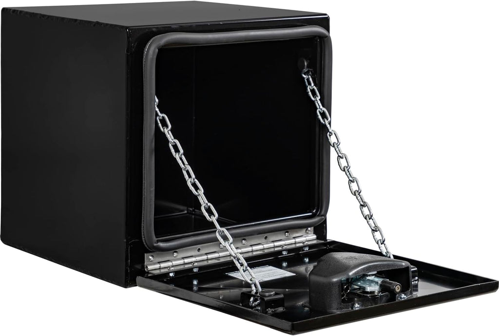 Buyers Products 1752799 Pro Series Stainless Steel Underbody Truck Tool Box, 18 x 18 x 18 In, 12 Ga Powder-Coated Steel, Locking T-Latch, Weatherproof Drop Door, Continuous Hinge, Black, Made in USA