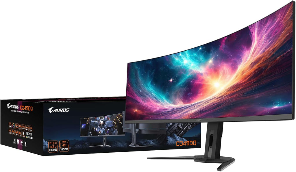 GIGABYTE - AORUS CO49DQ - 49' QD OLED - 5120x1440 DQHD 32:9-1800R - 144Hz - 0.03ms GTG - AMD FreeSync Premium Pro - Super Ultrawide - KVM - HDMI, DP, Type C - Height Adjustable - Black