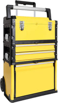 Multifunctional Stackable Portable Metal Tool Box Organizer with Wheels and 2 Drawers, Rolling Upright Trolley Tool Chest for Garage(Yellow)