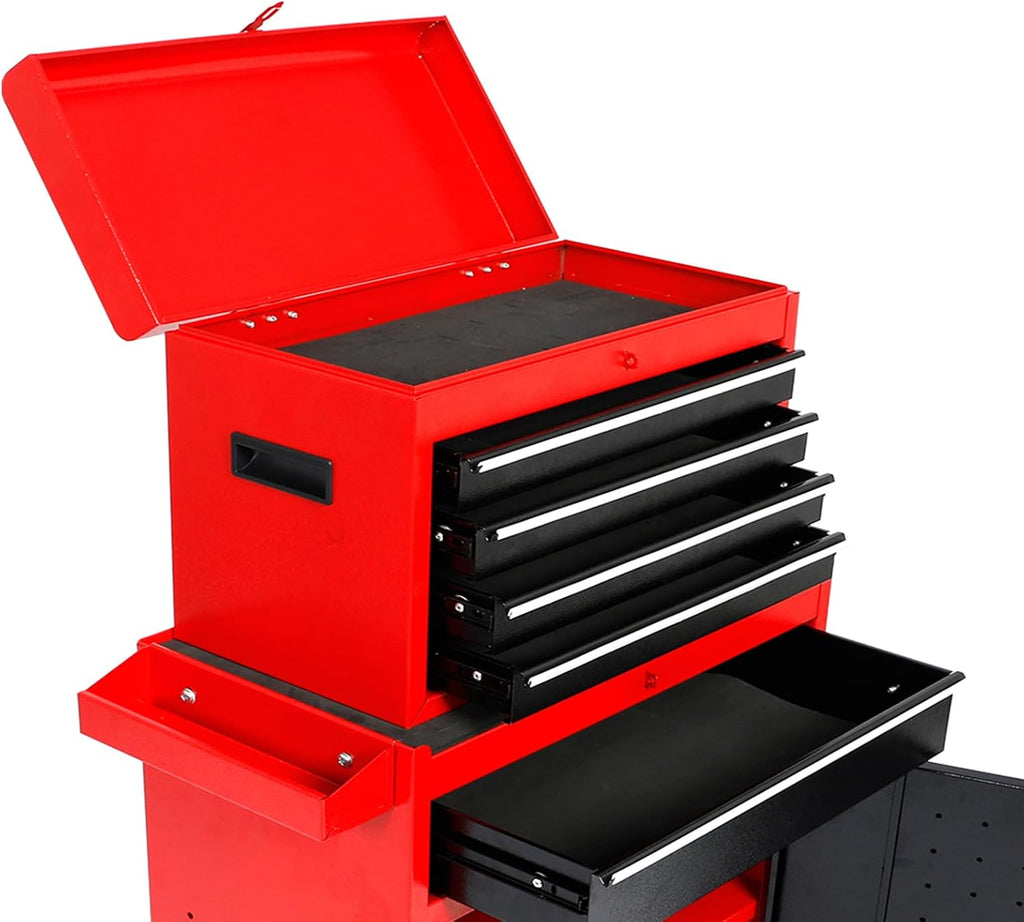 Rolling Tool Chest with 5 Drawers, Metal Storage Cabinet, Lockable Tool Storage Box Metal Organizer (Red)