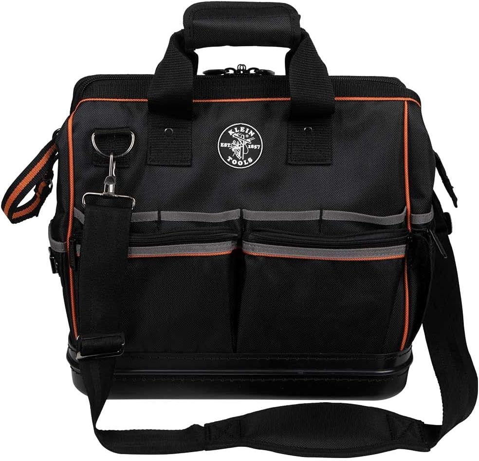 Klein Tools 55431 Tool Bag with Molded Bottom, Padded Shoulder Strap and Lighted Tool Storage with 31 Pockets