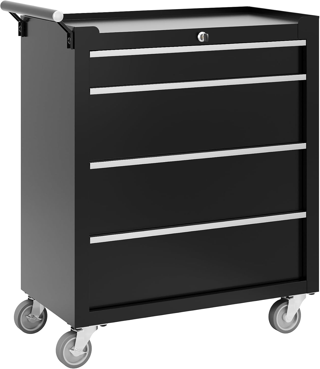 Garvee Rolling Tool Chest, 4 Drawers Tool Storage Cabinet, Toolbox with Wheels, Portable Tool Cabinet Organizer with Locking System & Drawer Liners, Tool Storage Cart for Garage, Workshop, Black